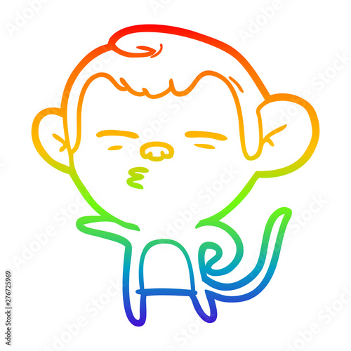rainbow gradient line drawing cartoon suspicious monkey