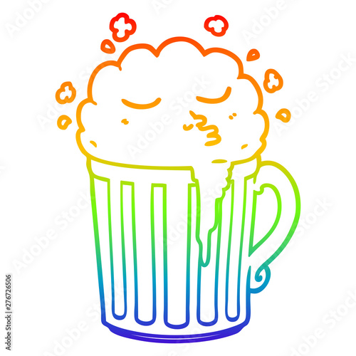 rainbow gradient line drawing cartoon mug of beer