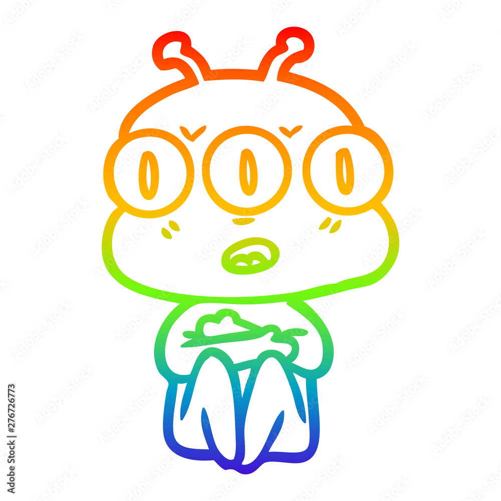 rainbow gradient line drawing cartoon three eyed alien rainbow gradient line drawing cartoon three eyed alien