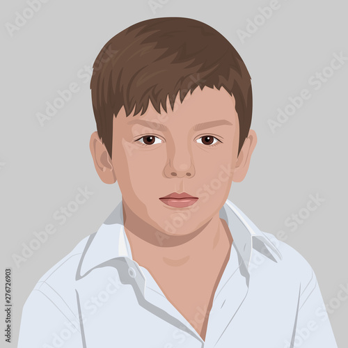 Close-up portrait of boy wearing in white shirt. Vector Illustration