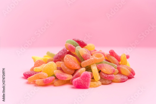 sugary jellies isolated on a pink background