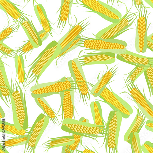 Seamless pattern of cobs of corn on white