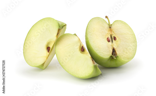 sliced green apples on white background