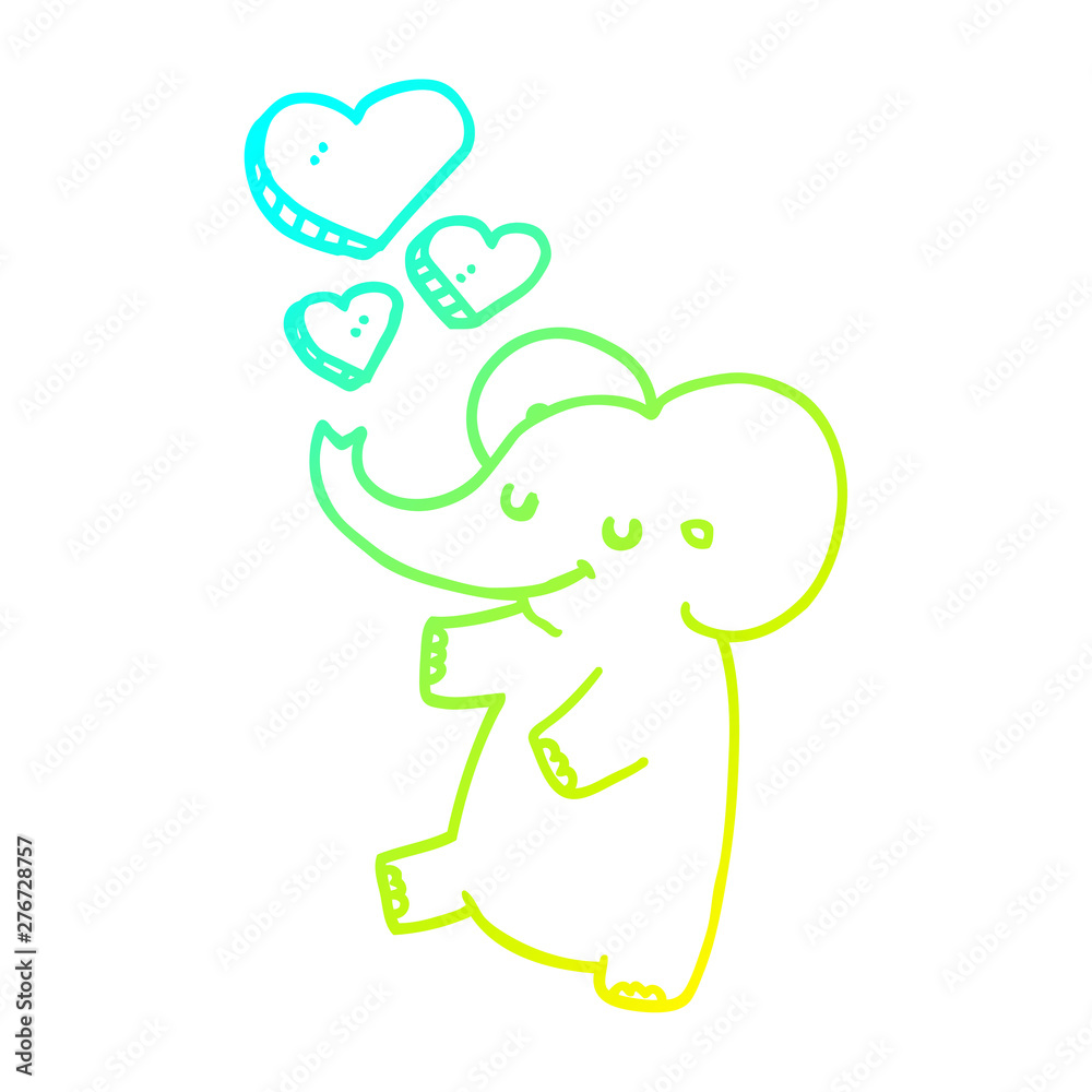 cold gradient line drawing cartoon elephant with love hearts cold gradient line drawing cartoon elephant with love hearts