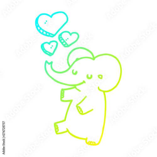 cold gradient line drawing cartoon elephant with love hearts