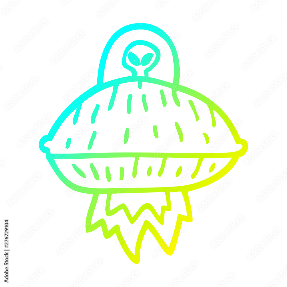 cold gradient line drawing cartoon alien spaceship