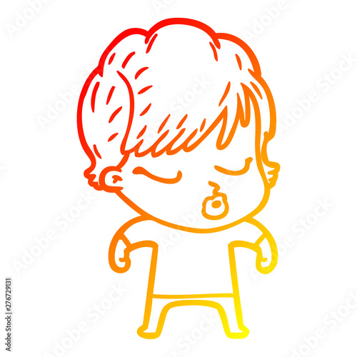 warm gradient line drawing cartoon woman with eyes shut