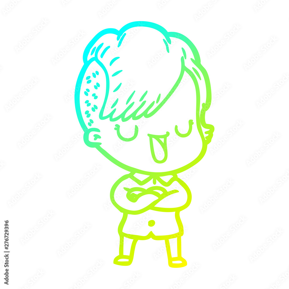 cold gradient line drawing cute cartoon girl with hipster haircut cold gradient line drawing cute cartoon girl with hipster haircut