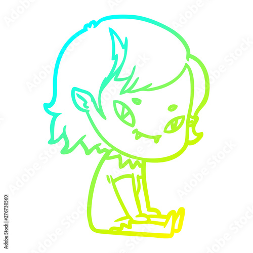 cold gradient line drawing cartoon friendly vampire girl sat down