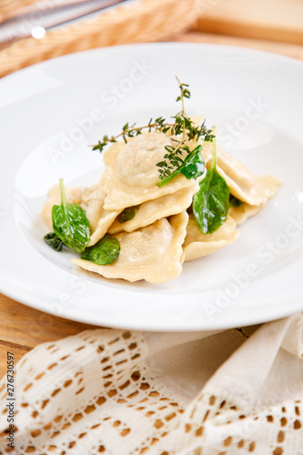 vegetarian ravioli with spinach with herbs