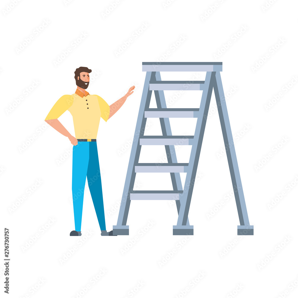 Isolated avatar man and ladder design