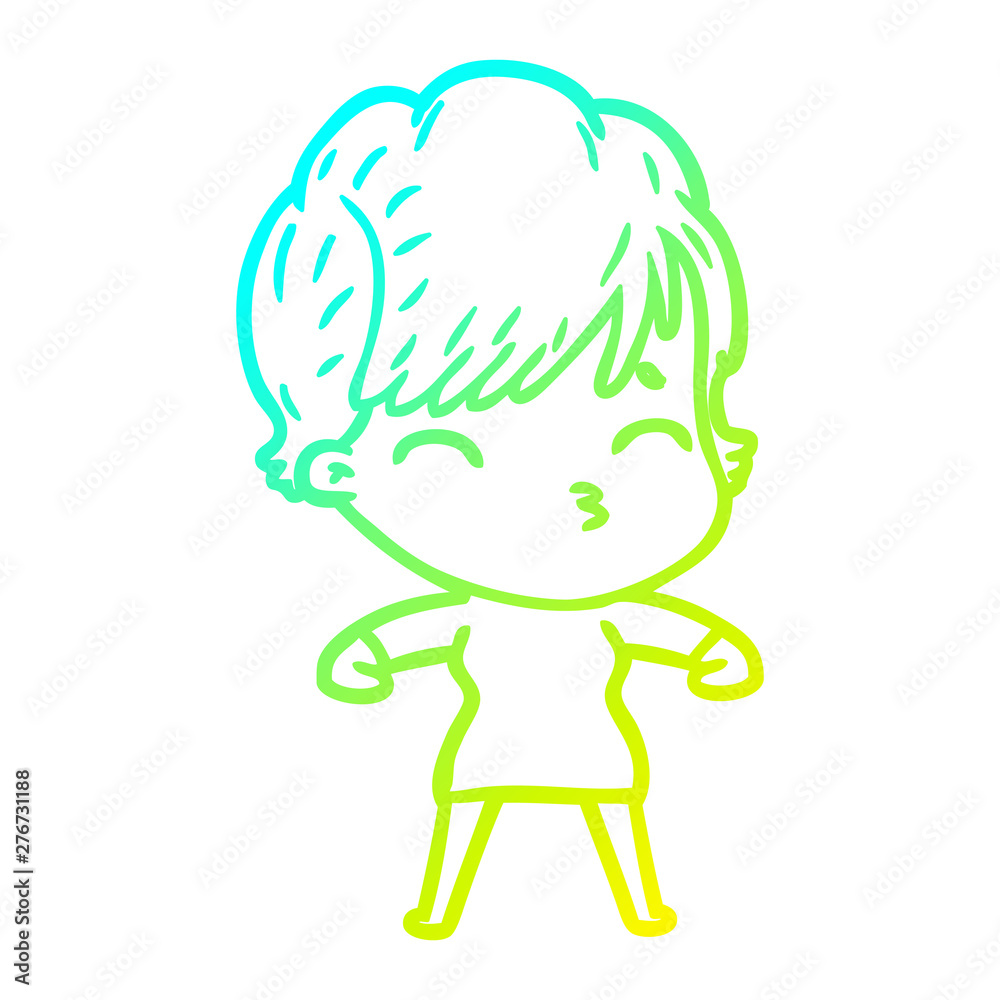 cold gradient line drawing cartoon woman thinking cold gradient line drawing cartoon woman thinking