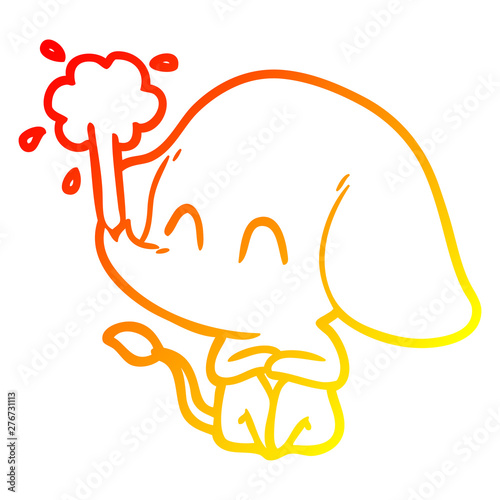warm gradient line drawing cute cartoon elephant spouting water