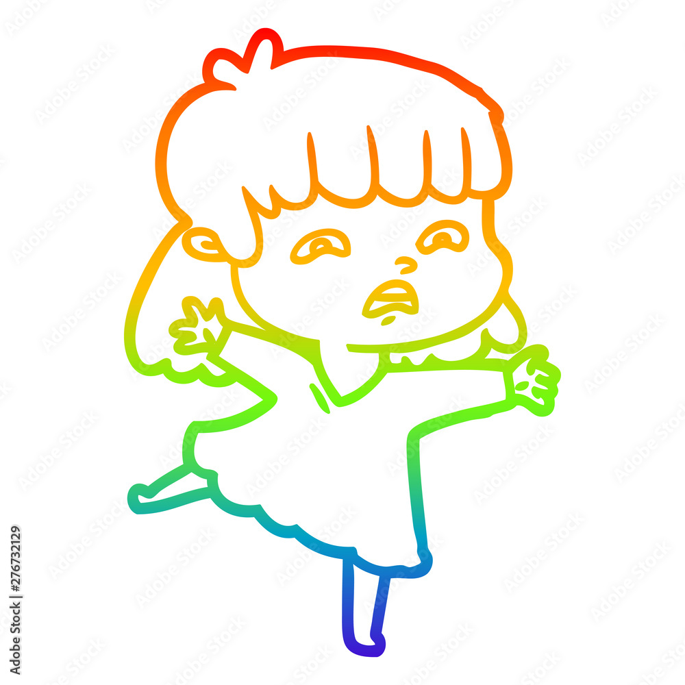 rainbow gradient line drawing cartoon worried woman rainbow gradient line drawing cartoon worried woman