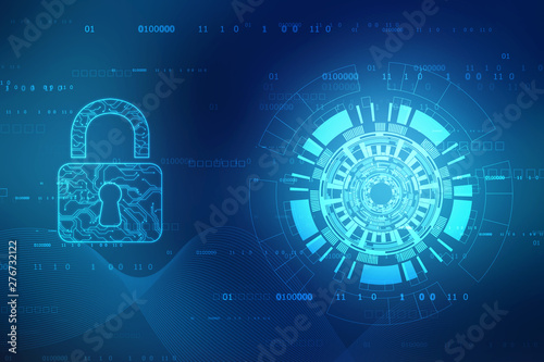 Lock on digital screen. Technology security concept. Modern safety digital background. Protection system, Cyber security and information or network protection. Future cyber technology