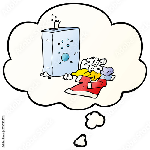 cartoon washing powder and laundry and thought bubble in smooth gradient style