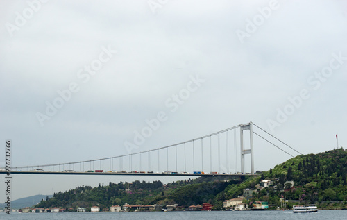 traffic problems and traffic jam on the Bosphorus Bridge or 15 July Martyrs Bridge in Istanbul