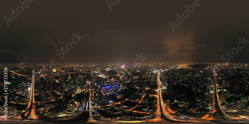 Photography 360 panorama by 180 degrees angle seamless panorama view of Sathorn intersection or junction with cars traffic, Bangkok Downtown