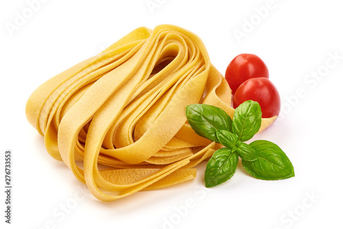Italian Tagliatelle pasta, close-up, isolated on white background