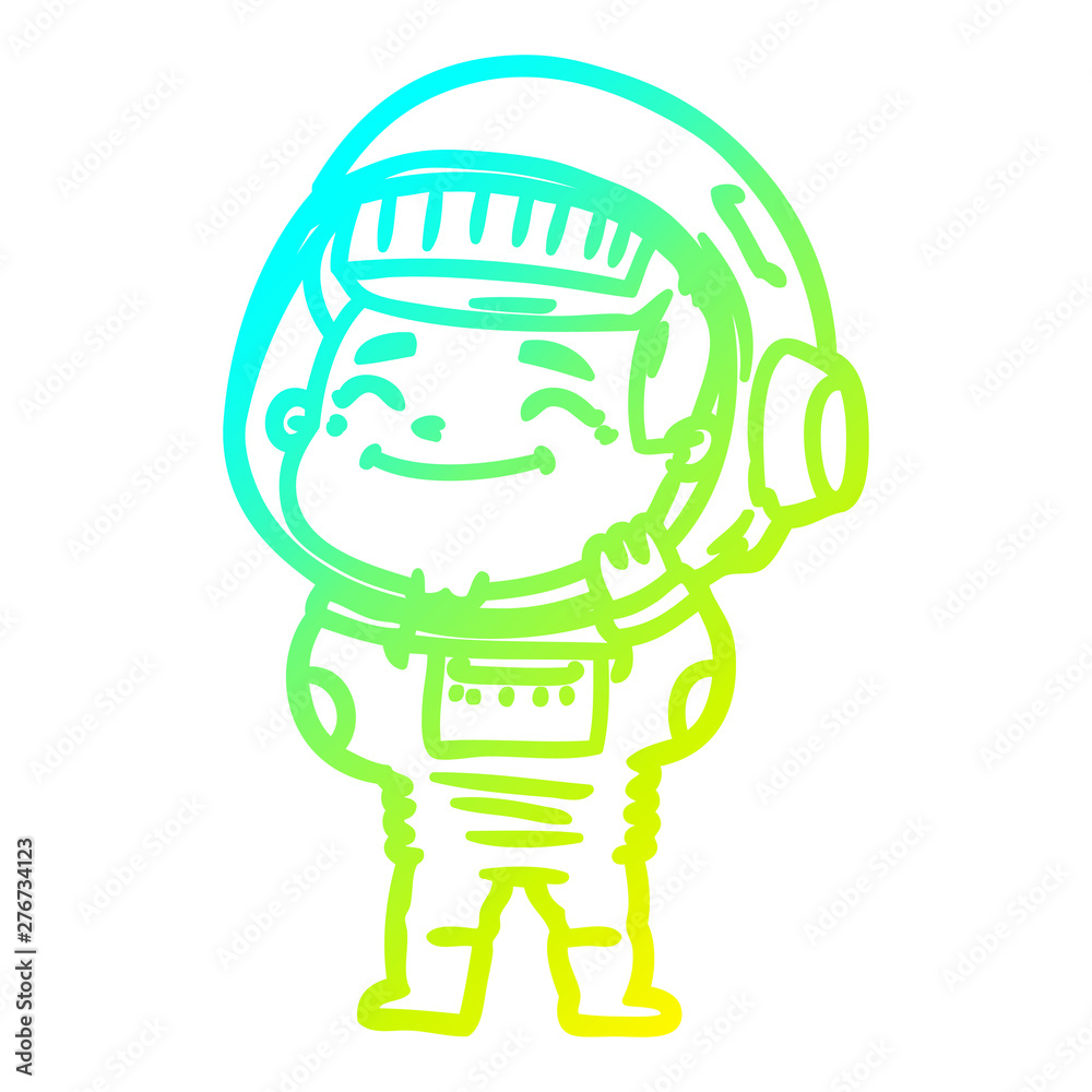 cold gradient line drawing happy cartoon astronaut