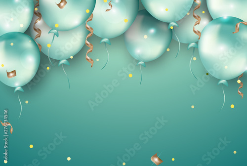 Turquoise balloons floating on the turquoise background. Banner for party, sales, promotions, event, invitations. Vector.