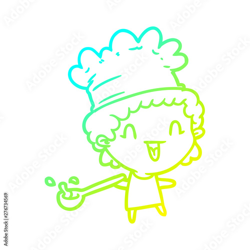 cold gradient line drawing cute cartoon happy chef