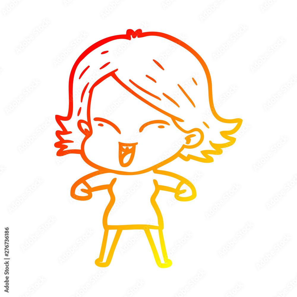 warm gradient line drawing happy cartoon girl warm gradient line drawing happy cartoon girl
