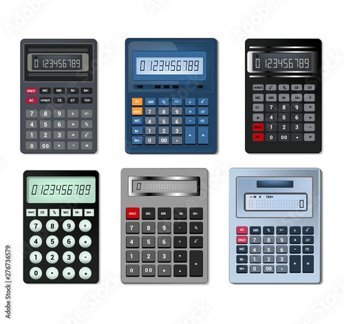 Calculator vector business accounting calculation technology calculating finance illustration set of mathematical object with buttons calculated mathematics numbers isolated on white background