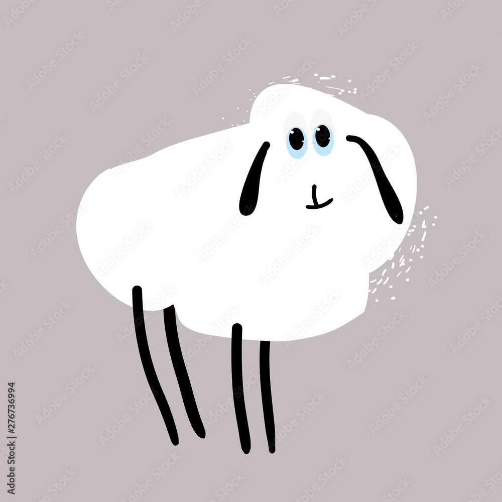 Cute cheerful sheep, cartoon character, hand-drawn in vector Cute cheerful sheep, cartoon character, hand-drawn in vector