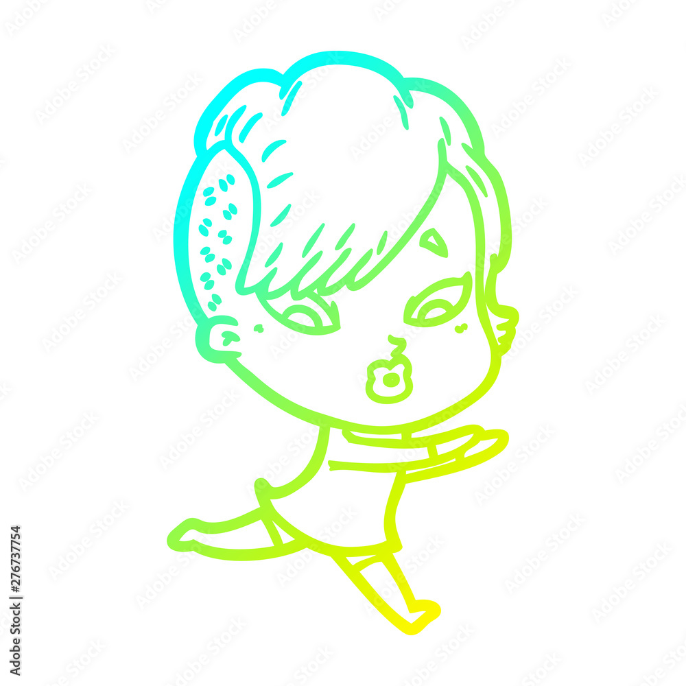 cold gradient line drawing cartoon surprised girl