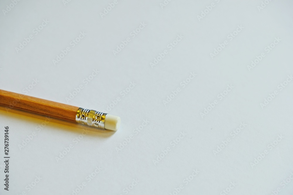 Obraz premium Eraser on wooden pencil isolated on white background.