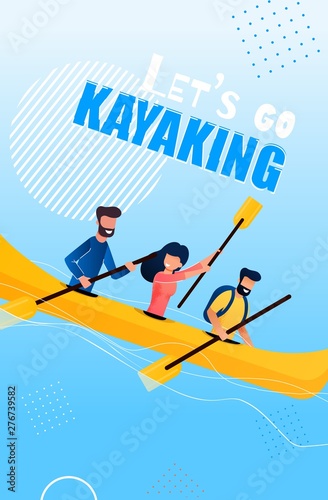 Tourist Flyer is Written Lets Go Kayaking Cartoon.