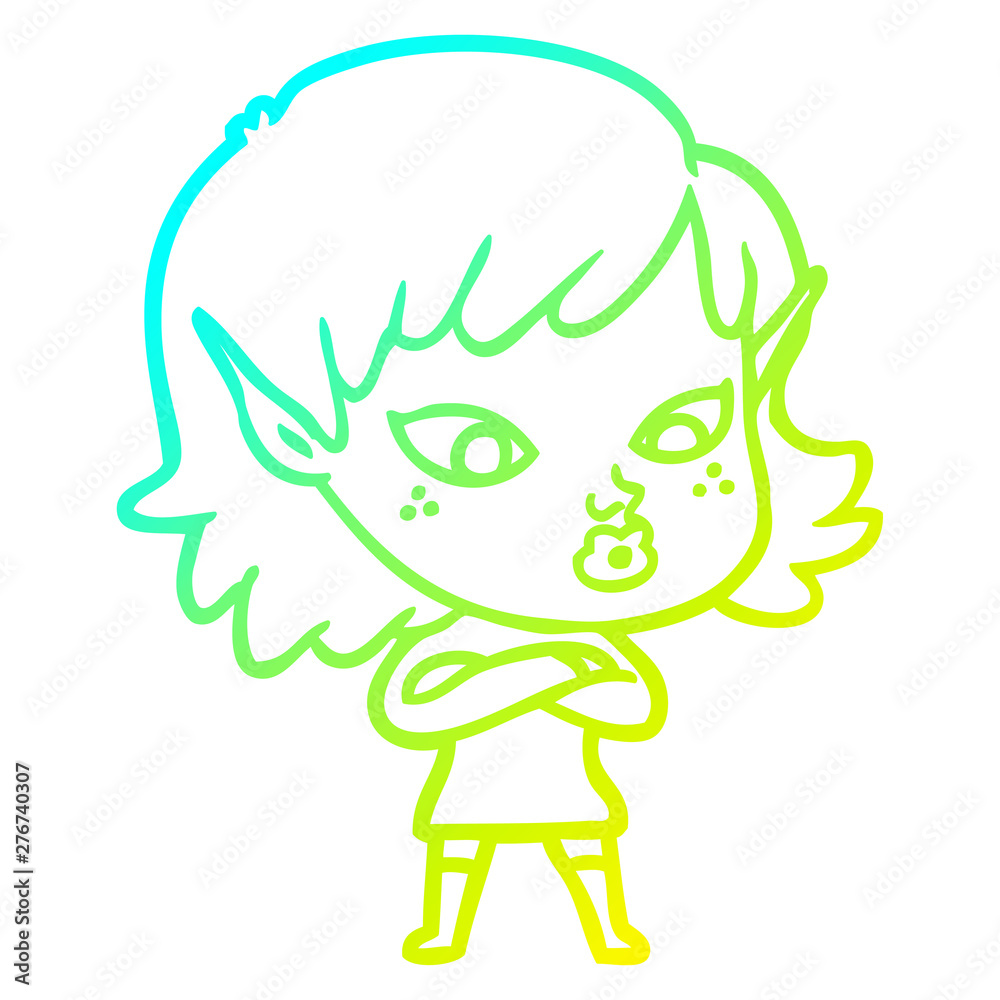 cold gradient line drawing pretty cartoon elf girl cold gradient line drawing pretty cartoon elf girl