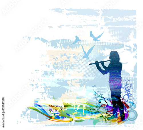 Flute player. Folk music festival background