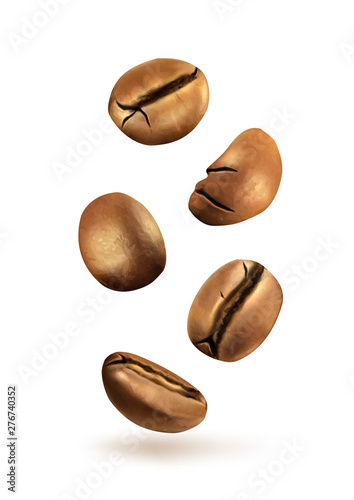Coffee beans set on a white background, for design. Vector