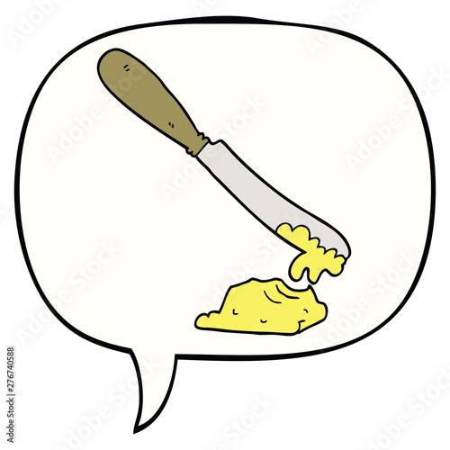 cartoon knife spreading butter and speech bubble