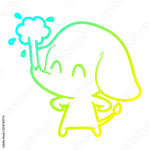 cold gradient line drawing cute cartoon elephant spouting water