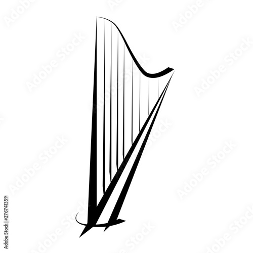 Harp. Graphic drawing. Logo, symbol.