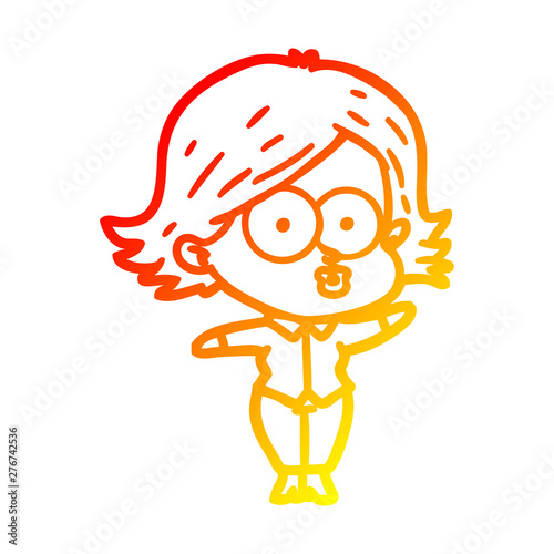 warm gradient line drawing cartoon girl pouting