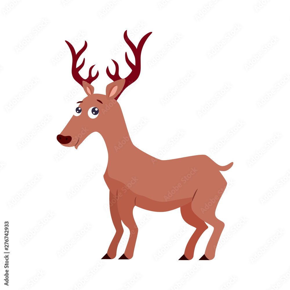 Cute cartoon deer vector flat illustration.