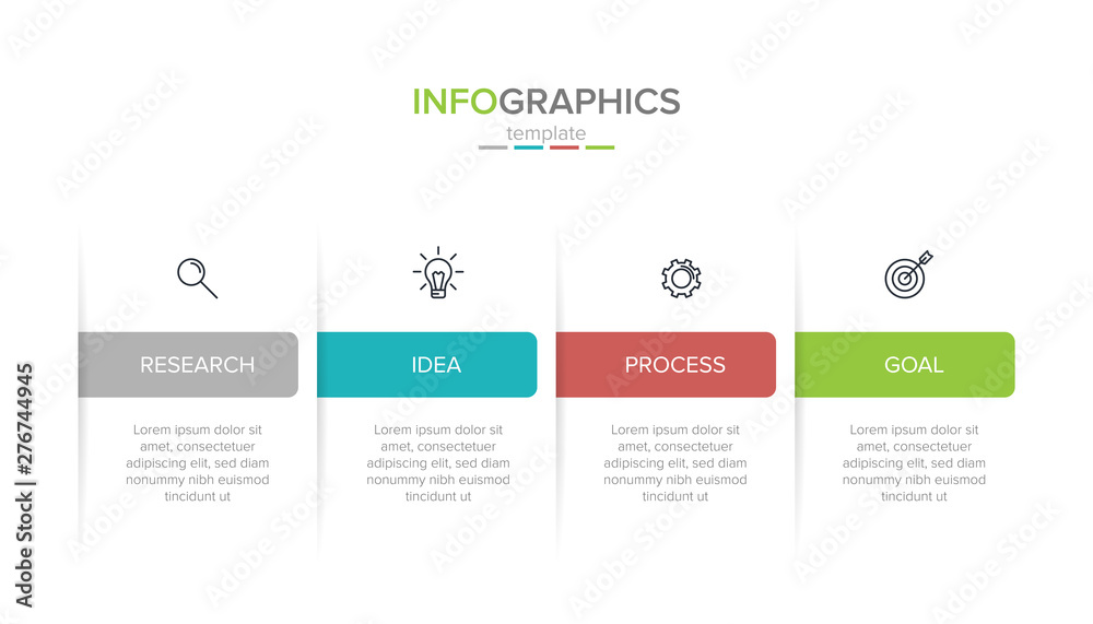 Concept of arrow business model with 4 successive steps. Four colorful rectangular elements. Timeline design for brochure, presentation. Infographic design layout. Concept of arrow business model with 4 successive steps. Four colorful rectangular elements. Timeline design for brochure, presentation. Infographic design layout.
