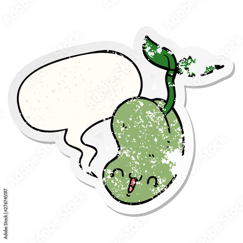 cute cartoon seed sprouting and speech bubble distressed sticker