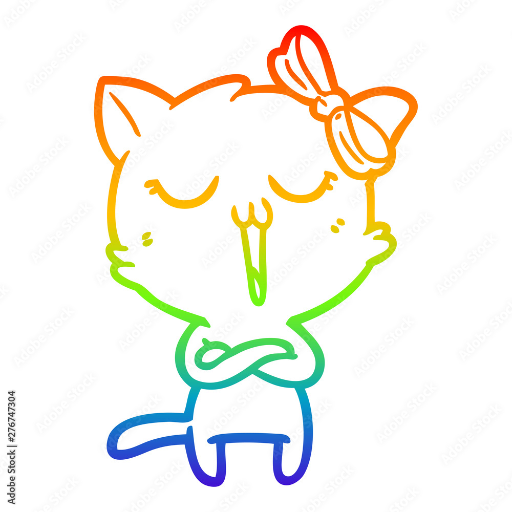 Obraz premium rainbow gradient line drawing cartoon cat