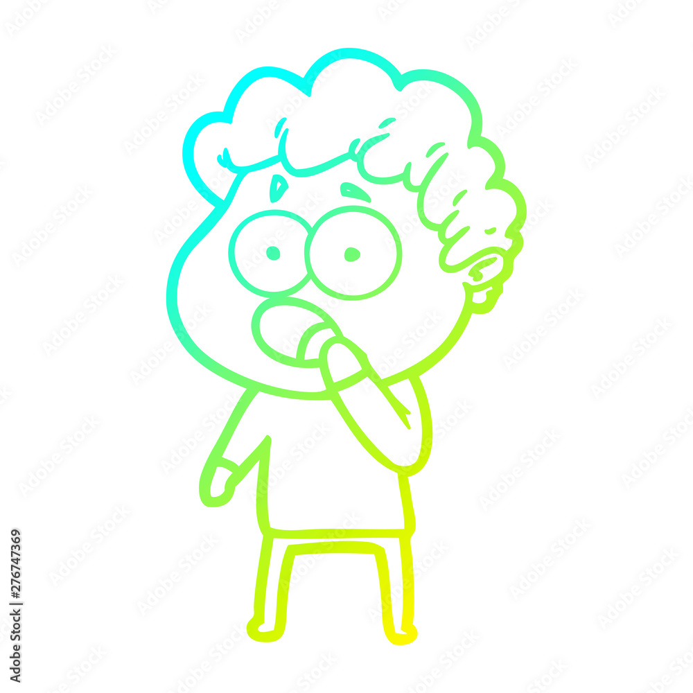 cold gradient line drawing cartoon man gasping in surprise