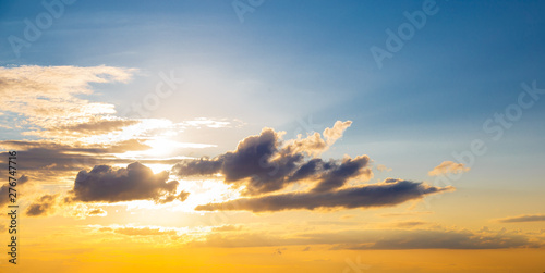 A magnificent panorama of the sunrise light and clouds on the orange sky