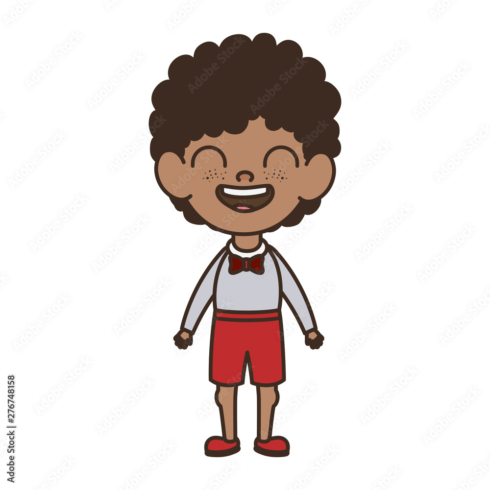 student boy standing smiling on white background