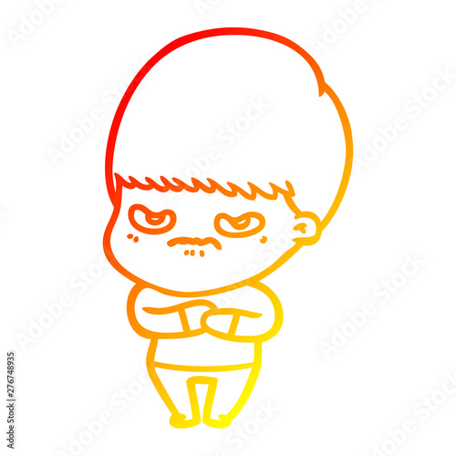warm gradient line drawing annoyed cartoon boy