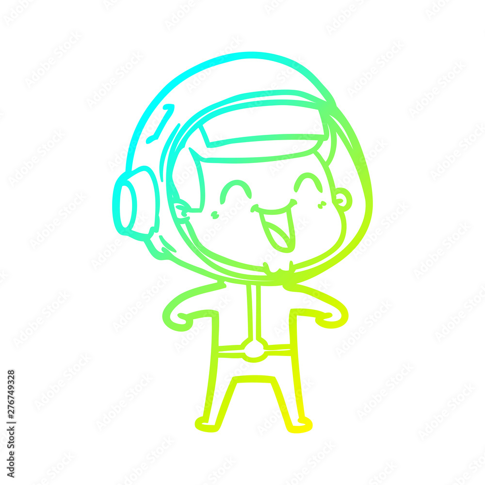 cold gradient line drawing happy cartoon astronaut