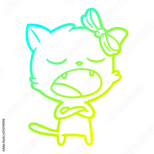 cold gradient line drawing cartoon yawning cat