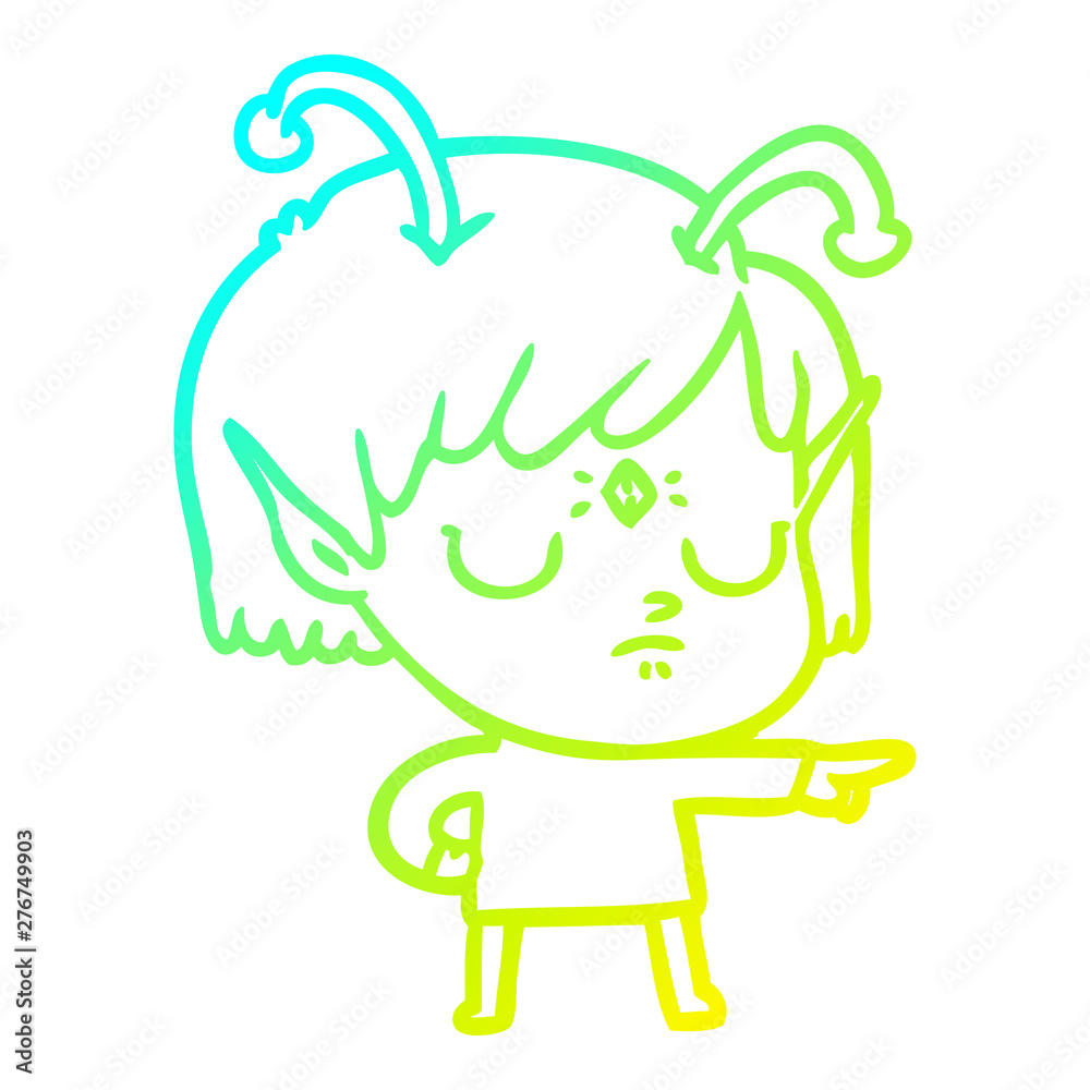 cold gradient line drawing cartoon alien girl cold gradient line drawing cartoon alien girl